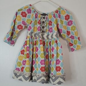 Mustard Pie Floral & Chevron Girls Dress • 100% Cotton • Size 6X